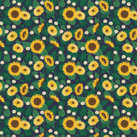 RIFLE PAPER CO, CURIO, Sunflower Fields in Navy - ELEGANTE VIRGULE CANADA, Canadian Fabric Quilt Shop, Quilting Cotton