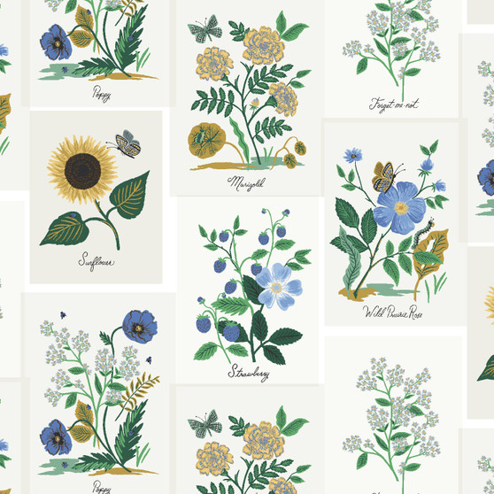 RIFLE PAPER CO, CURIO, Botanical Prints in Blue Multi - ELEGANTE VIRGULE CANADA, Canadian Fabric Quilt Shop, Quilting Cotton