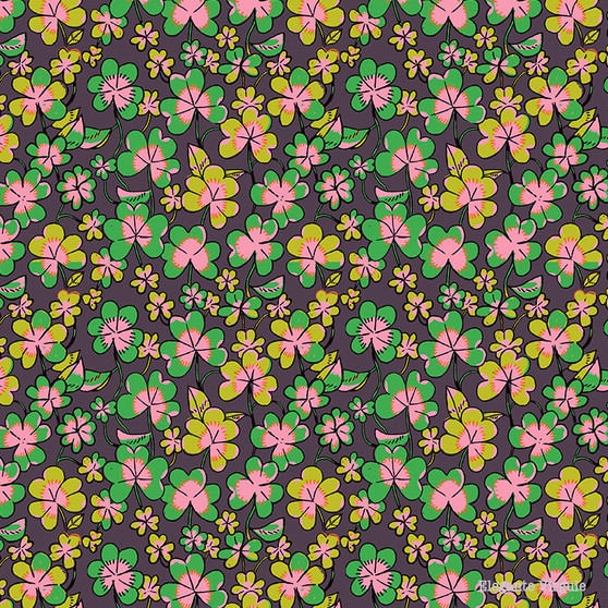 HEATHER ROSS Forestburgh,  Clover in Eggplant - ELEGANTE VIRGULE CANADA, CANADIAN FABRIC SHOP, Quilting Cotton