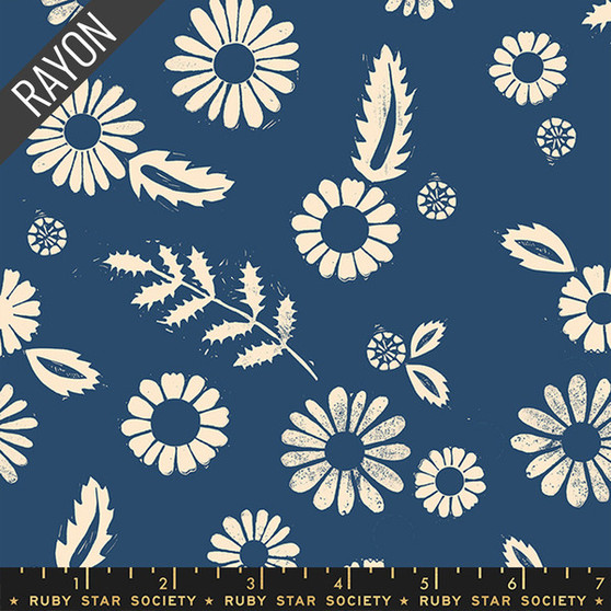 RUBY STAR SOCIETY, GOLDEN HOUR Daisy Rayon in Navy,  ELEGANTE VIRGULE, CANADIAN FABRIC SHOP