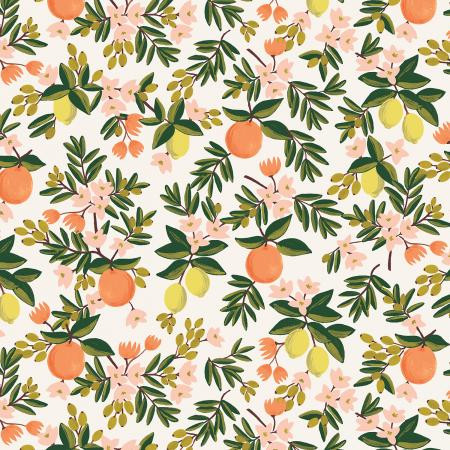 RIFLE PAPER CO, PRIMAVERA Citrus Floral in Cream,  ELEGANTE VIRGULE CANADA, CANADIAN FABRIC SHOP, QUILTING COTTON