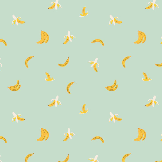 RIFLE PAPER CO, ORCHARD, Bananas in Mint Metallic - ELEGANTE VIRGULE CANADA, Canadian Fabric Quilt Shop, Quilting Cotton