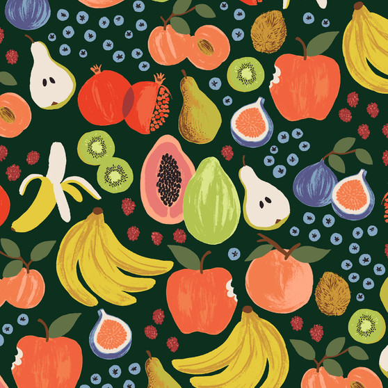 RIFLE PAPER CO, ORCHARD, Fruit Stand in Hunter - ELEGANTE VIRGULE CANADA, Canadian Fabric Quilt Shop, Quilting Cotton