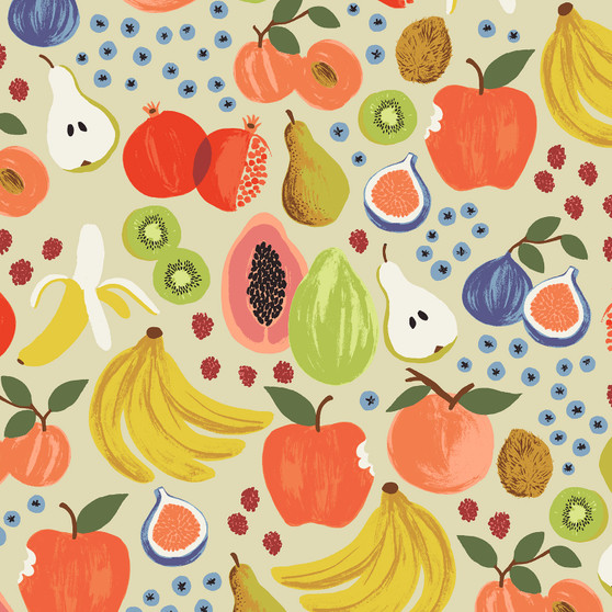 RIFLE PAPER CO, ORCHARD, Fruit Stand in Cream - ELEGANTE VIRGULE CANADA, Canadian Fabric Quilt Shop, Quilting Cotton