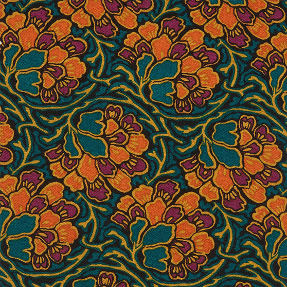 LIBERTY OF LONDON Quilting cotton, Dianthus Dreams Z in Dark Green and Orange - ELEGANTE VIRGULE CANADA, Canadian Quilt Shop, Quilting cotton