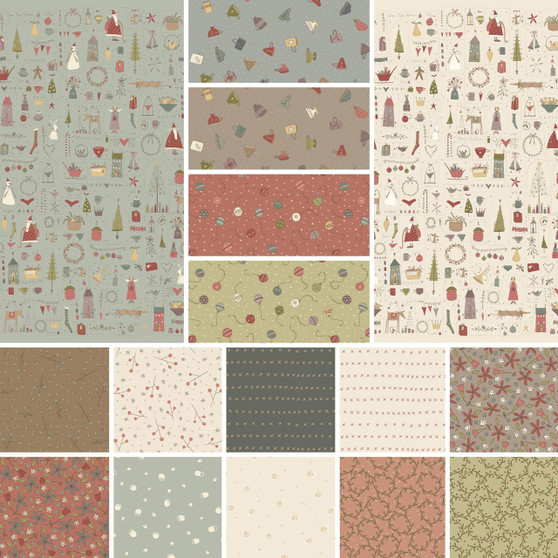 HATCHED AND PATCHED Anni Downs - Down Tinsel Lane, , FQ Bundle of 16 Fabrics - ENTIRE COLLECTION - ELEGANTE VIRGULE CANADA