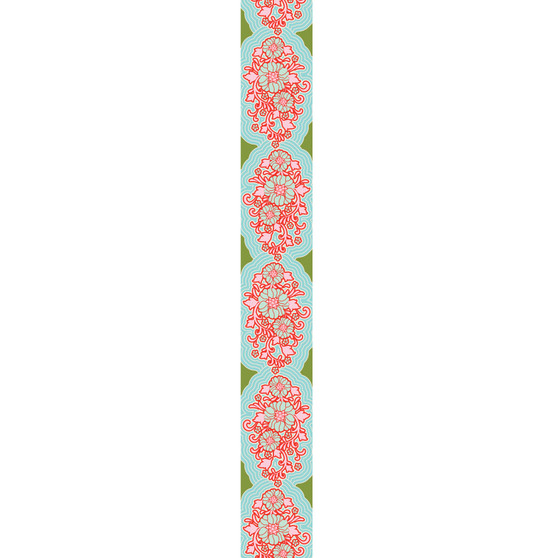 TILDA JACQUARD RIBBON, Sunkiss Charlotte Teal 1.2 in (30 mm) - by the meter - ELEGANTE VIRGULE CANADA