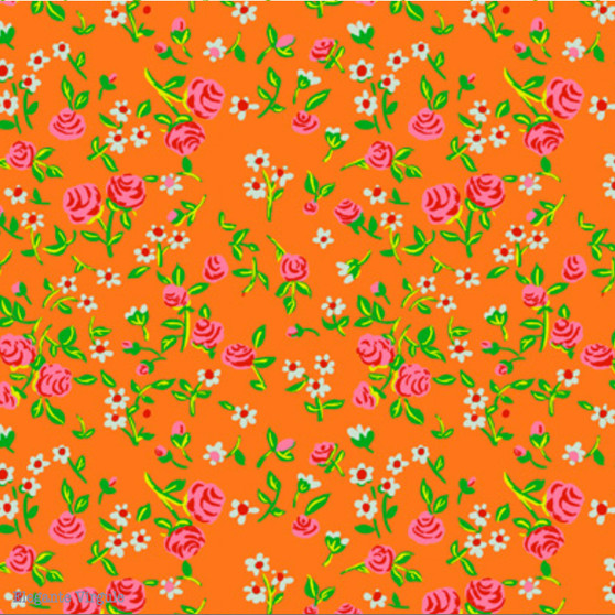 WINDHAM FABRICS, HEATHER ROSS, By Hand, Mousy Floral in Tangerine - ELEGANTE VIRGULE CANADA