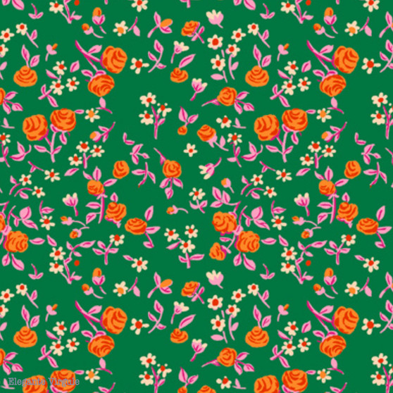 WINDHAM FABRICS, HEATHER ROSS, By Hand, Mousy Floral in Emerald Green - ELEGANTE VIRGULE CANADA