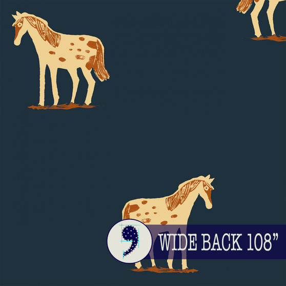 WINDHAM FABRICS - Heather Ross, MEADOWS Wild Ponies in Ink WIDEBACK 108" - ELEGANTE VIRGULE CANADA