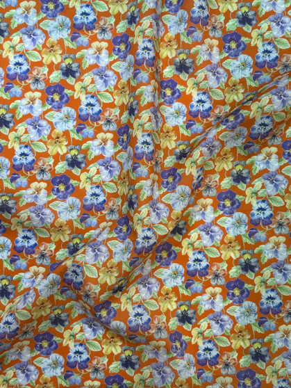 LIBERTY OF LONDON -  Think Of Me B Orange Blue 100% Cotton Tana Lawn - Elegante Virgule Canada, Liberty Fabrics