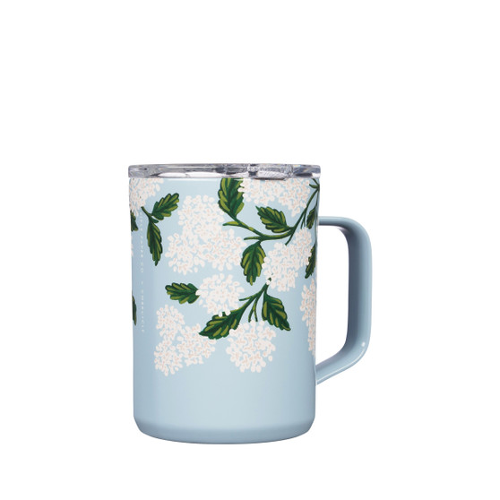 Hydrangea Blue - RIFLE PAPER CO X CORKCICLE, 16 oz. Coffee Mug - ELEGANTE VIRGULE CANADA, Canadian Gift, Fabric and Quilt Shop. Bottle, Thermos