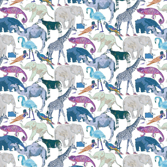 LIBERTY OF LONDON - QUEUE FOR THE ZOO G in Purple & Blue, 100% Cotton Tana Lawn, Per Half-Meter - ELEGANTE VIRGULE CANADA, Canadian Fabric Gift Quilt Shop