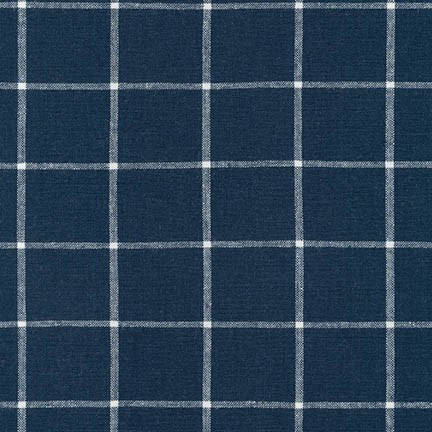 ROBERT KAUFMAN Essex Laine Dyed Classic Woven - GRID INDIGO - 55 % LIN, 45 % COTON - au demi-mètre - ROBERT KAUFMAN Essex GRID INDIGO - 55 % LIN, 45 % COTON - au demi-mètre - Elegante Virgule Canada, Canadian Courtepointe Fabric Shop, Courtepointe ing Cotton