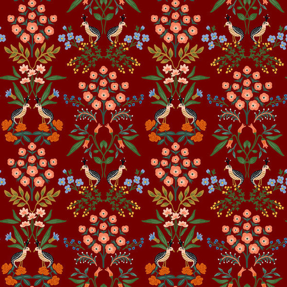 RIFLE PAPER CO, MEADOW Luxembourg in Burgundy - ELEGANTE VIRGULE CANADA, CANADIAN FABRIC QUILT SHOP, Quilting Cotton