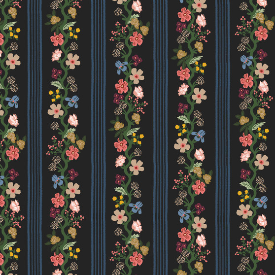 Rifle Paper Co, GRACIE, FLORAL TRELLIS STRIPE in Black - ELEGANTE VIRGULE CANADA