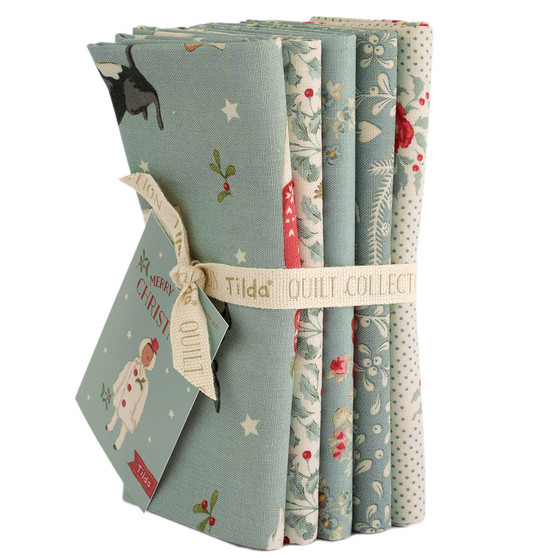 TILDA MERRY LITTLE CHRISTMAS in Duck Egg, FQ Bundle of 5 Fabrics - ELEGANTE VIRGULE CANADA