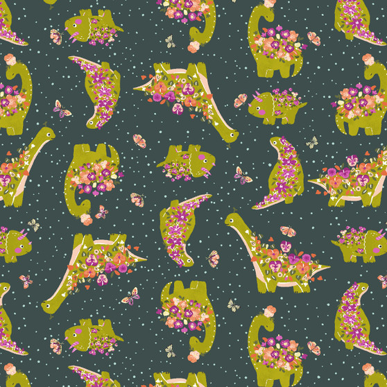 Cotton and Steel Fabrics, CALLI AND CO Jessica Zhao, LIFE FINDS A WAY - "They Do Exist" in Deep Secret (Green Grey) - ELEGANTE VIRGULE CANADA, Canadian Fabric Quilt Gift Shop, Quilting Cotton