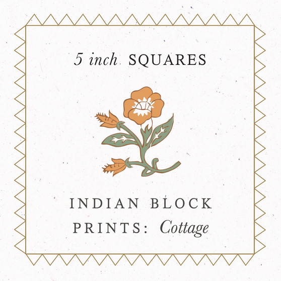 FABLEISM, Indian Block Prints : Cottage, 5″ CHARM SQUARES - 48 Pieces (ENTIRE COLLECTION) - ELEGANTE VIRGULE CANADA