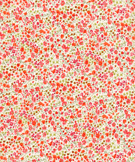 LIBERTY OF LONDON - Phoebe T Orange/Pink/Green, 100% Cotton Tana Lawn, Per Half-Meter. Elegante Virgule Canada, Canadian Fabric Quilt Shop, Liberty Fabrics in Canada, Liberty Fabrics in USA, Quilting Shop