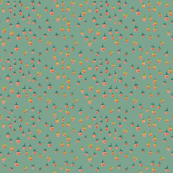 WINDHAM FABRICS, HEATHER ROSS Favorites, Field Strawberries in Teal - ELEGANTE VIRGULE CANADA