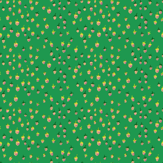 WINDHAM FABRICS, HEATHER ROSS Favorites, Field Strawberries in Jade - ELEGANTE VIRGULE CANADA