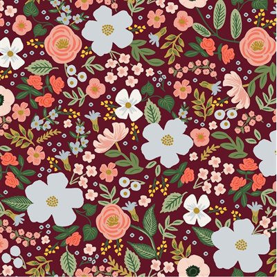RIFLE PAPER CO, Garden Party WILD ROSE in Burgundy Metallic,  ELEGANTE VIRGULE CANADA, CANADIAN FABRIC QUILT SHOP, Quilting Cotton