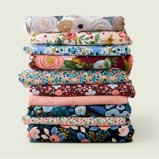 RIFLE PAPER CO,  GARDEN PARTY Deluxe Bundle of 10 fabrics -  3 Canvas + 7 Quilting Cottons -  ELEGANTE VIRGULE CANADA, CANADIAN FABRIC QUILT SHOP, Quilting Cotton