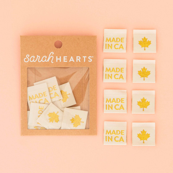 SARAH HEARTS, Made in Canada. Gold Woven Labels (Pack of  8 Labels) - ELEGANTE VIRGULE CANADA