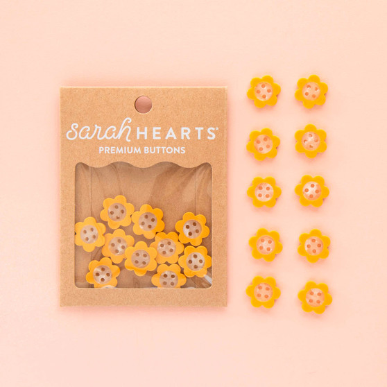 SARAH HEARTS Buttons, Yellow Daisy Small 5/8" (Set of 10 buttons)  -  ELEGANTE VIRGULE CANADA