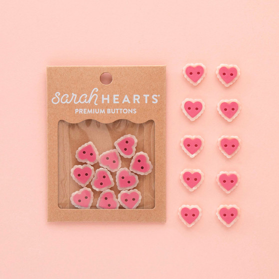 SARAH HEARTS Buttons, Pink Sweet Heart Small 5/8" (Set of 10 buttons)  -  ELEGANTE VIRGULE CANADA