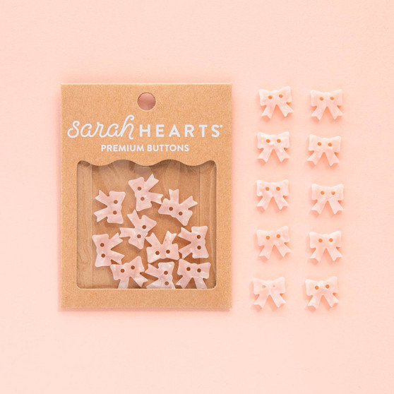 SARAH HEARTS Buttons, Pink Bow Small 5/8" (Set of 10 buttons)  -  ELEGANTE VIRGULE CANADA