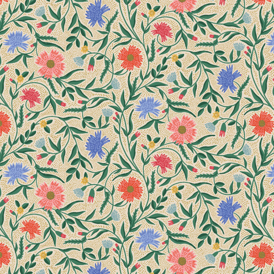 ***End of bolt 33'' (84 cm)*** RIFLE PAPER CO, VINTAGE GARDEN, Aster in Cream Metallic