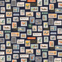 RIFLE PAPER CO, BON VOYAGE, Postage Stamps ​in Navy - by the half-meter, Elegante Virgule Canada, Canadian Fabric Quilt Shop, Quilting Cotton