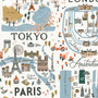 RIFLE PAPER CO, BON VOYAGE, City Guide in White - by the half-meter, Elegante Virgule Canada, Canadian Fabric Quilt Shop, Quilting Cotton