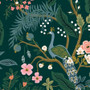 RIFLE PAPER CO, VINTAGE GARDEN, Peacock in Hunter Metallic, CANVAS (Cotton / Linen) - ELEGANTE VIRGULE CANADA, Canadian Fabric Quilt Shop