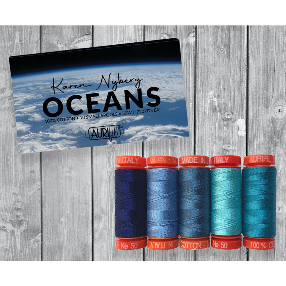 Aurifil Cotton Thread, AURIFIL DESIGNER COLLECTION, Earth Views Oceans by Karen Nyberg  - 5 spools