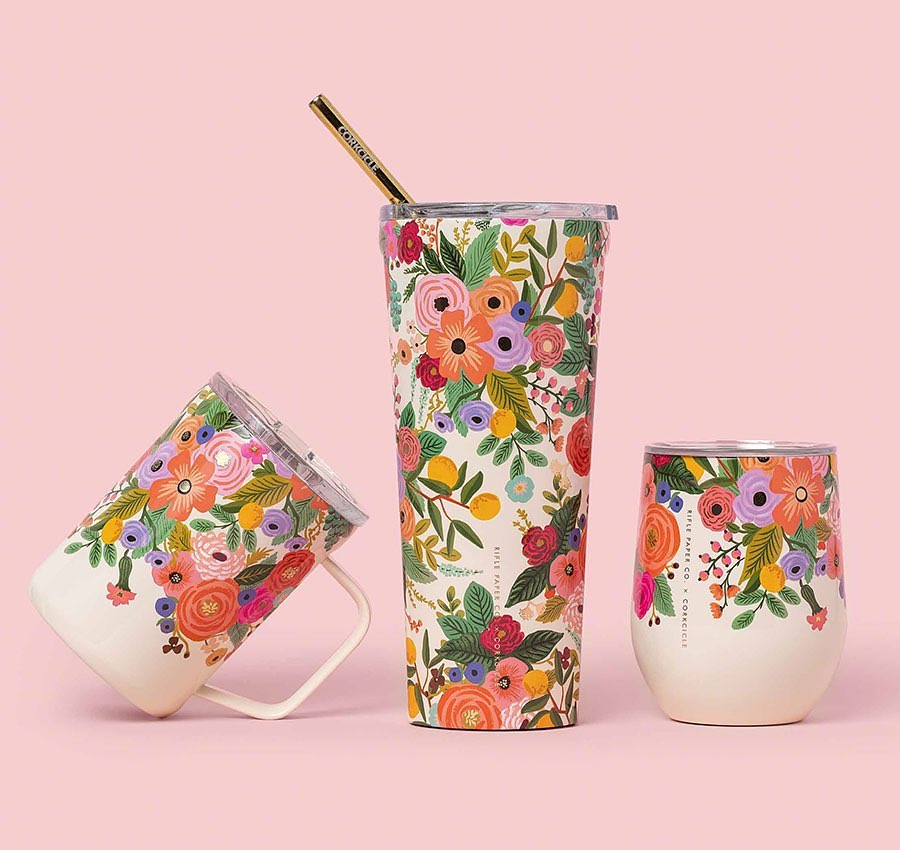 Garden Party Cream RIFLE PAPER CO X CORKCICLE, 12 oz. Stemless Wine Cup ELEGANTE VIRGULE CANADA
