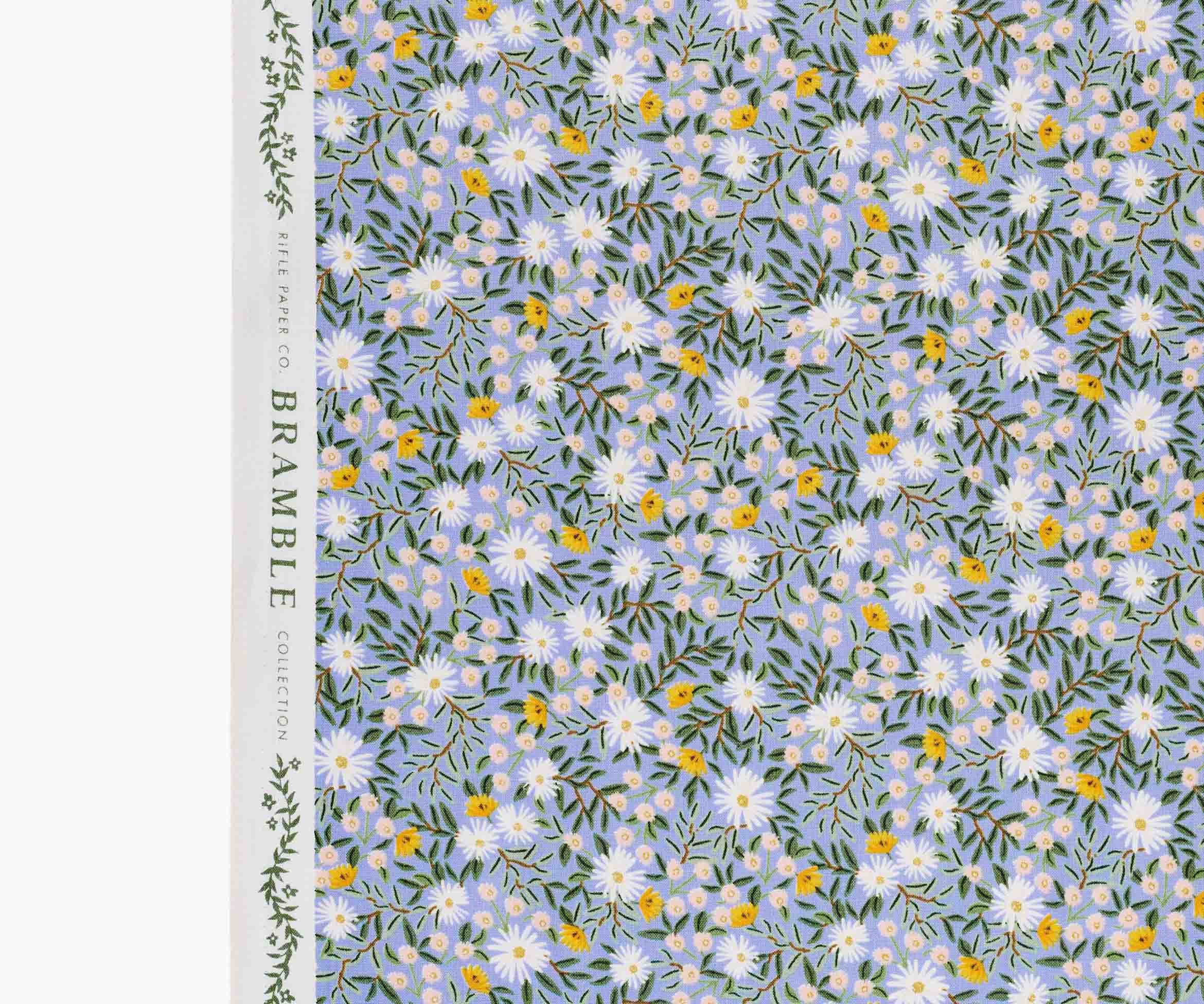 Trees Rifle Paper RIFLE PAPER CO, BRAMBLE, Daisy Fields in Blue Metallic - by the half ...