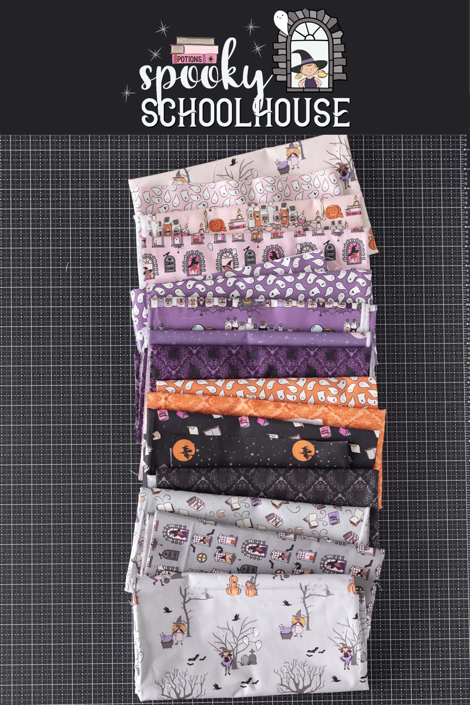 RILEY BLAKE DESIGNS, SPOOKY SCHOOLHOUSE Witch School, Halloween Fabrics