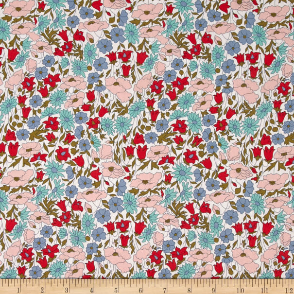 LIBERTY OF LONDON - POPPY AND DAISY A Blue Green Pink Red 100% Cotton ...