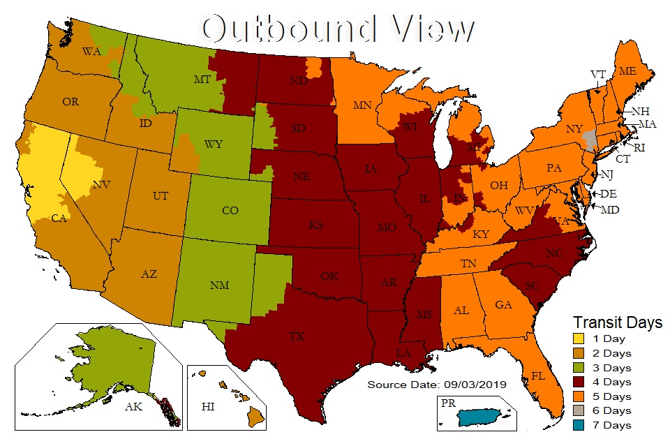 UPS Ship times map