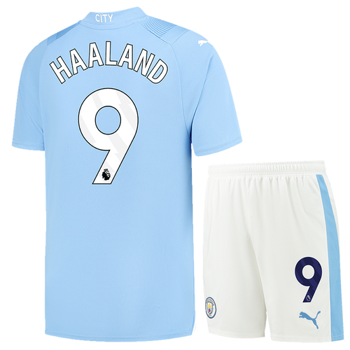 HAALAND #9 Manchester City 23/24 Kid's Home Shirt and Shorts - PL Font