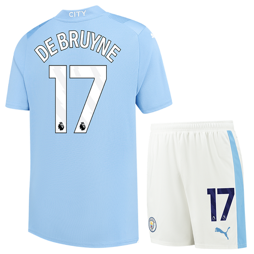 DE BRUYNE #17 Manchester City 23/24 Kid's Home Shirt and Shorts - PL Font
