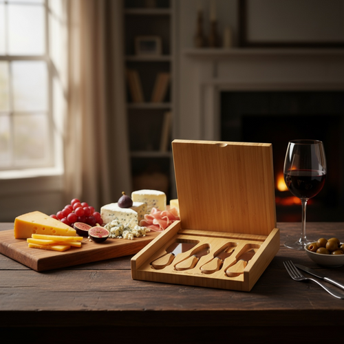 Personalized 8" x 8" Bamboo Cheese Set with 4 Tools-