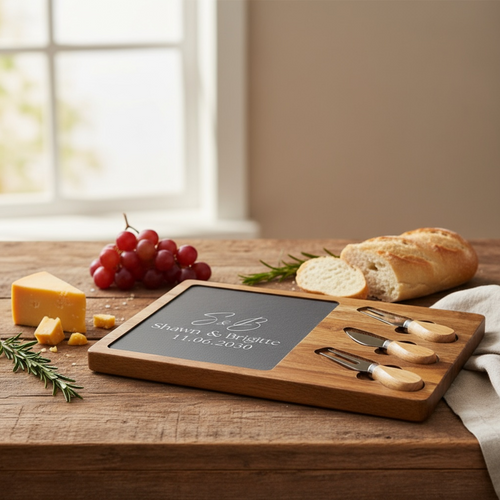 Acacia Wood Slate Rectangle Cheese Set with Three Tools