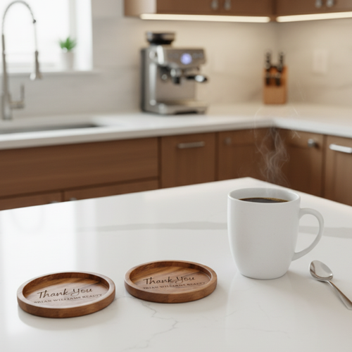 Round Acacia wood Coaster Set