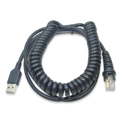 GE, Philips, Welch Allyn Compatible Barcode Scanner Cable, 9ft, Coiled, Black, No Anti-Interference Magnetic Ring