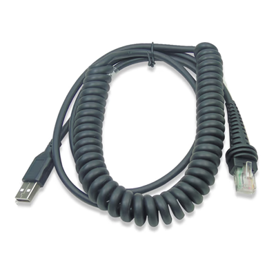 Welch Allyn Compatible Barcode Scanner Cable, 9ft, Coiled, Black, No Anti-Interference Magnetic Ring