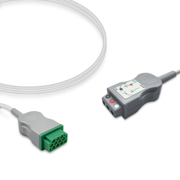 Compatible 3-lead with Respiratory Rate ECG Trunk Cable AHA (alternative to GE Healthcare 2106306-001, used with Safety Din Leadwire)